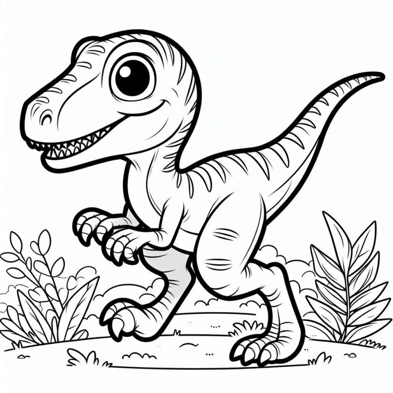 Desenho de dinossauro animado e divertido para colorir