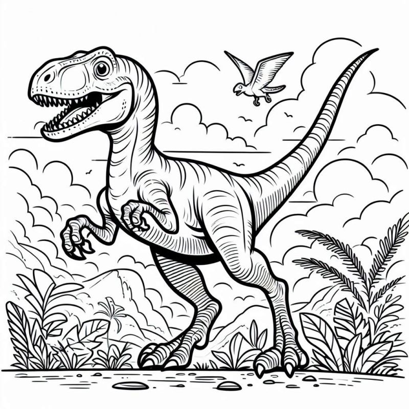 Desenho Detalhado do Dinossauro Velociraptor para Colorir