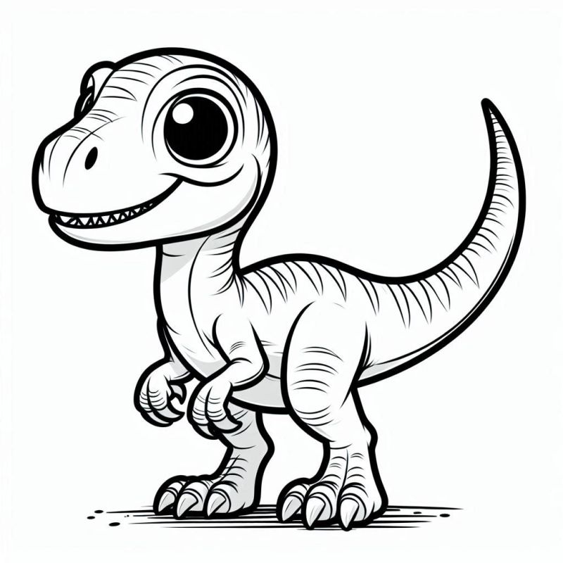 Dinossauro em estilo cartum para colorir, com características fofas e expressivas.