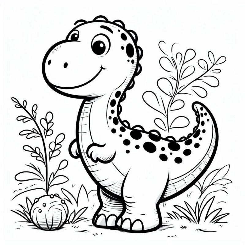 Desenho de dinossauro fofo e sorridente para colorir