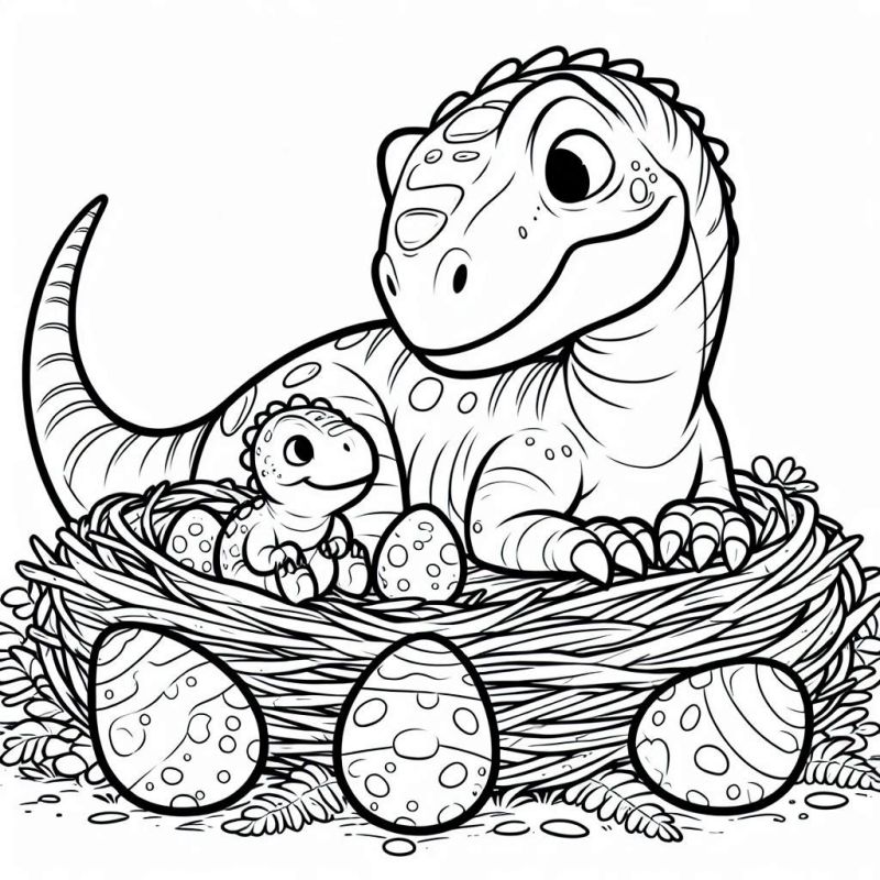 Divertida Ilustração de Dinossauros para Colorir