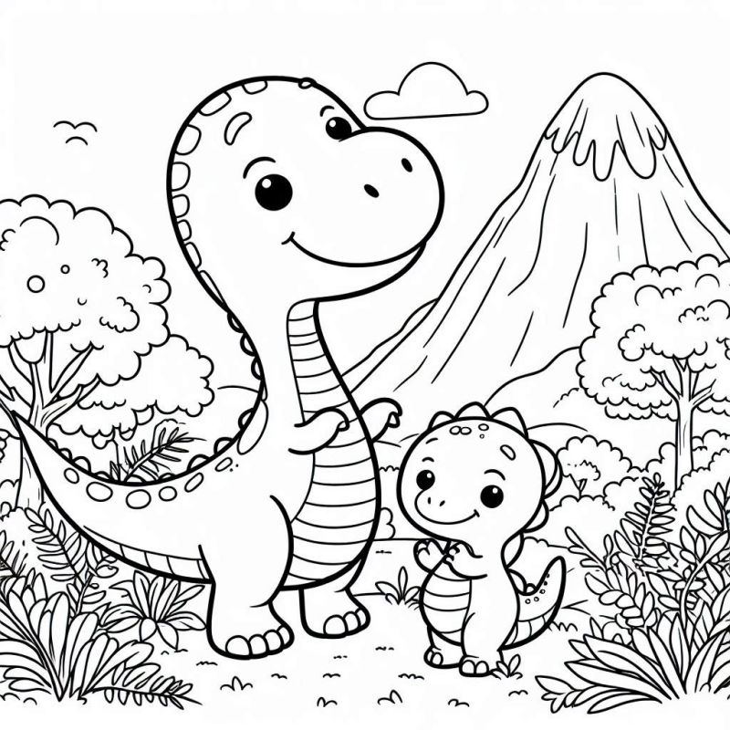 Dois Dinossauros Amigáveis para Colorir