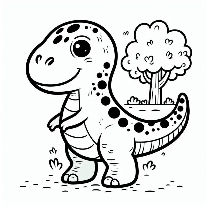 Desenho divertido de dinossauro cartunesco para colorir