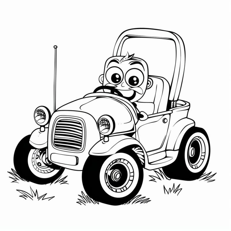 Desenho de Personagem Divertido em Carro Infantil para Colorir