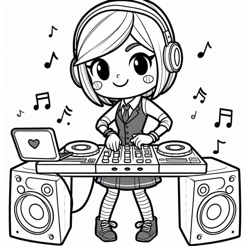 Desenho de DJ Mixando para Colorir