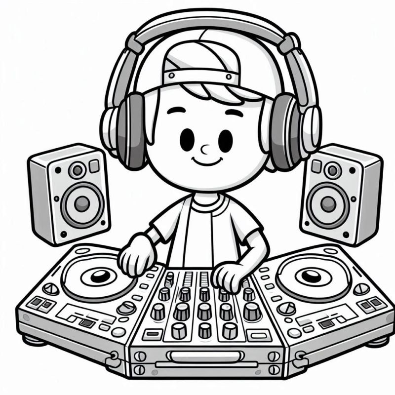 Desenho de DJ Sorridente para Colorir