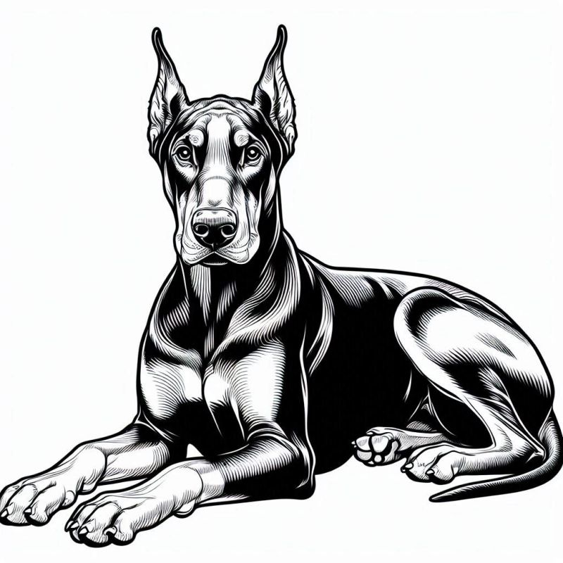 Desenho de um Doberman Deitado para Colorir