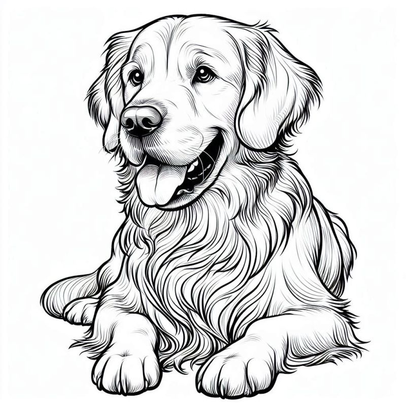 Golden Retriever Relaxado: Desenho para Colorir