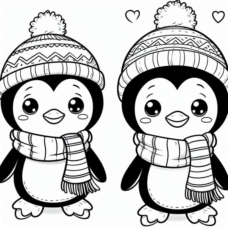 Desenho de Dois Pinguins Fofos para Colorir