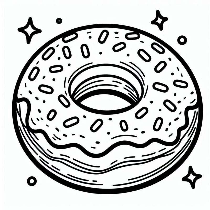 Desenho de donut para colorir com estrelas e granulados