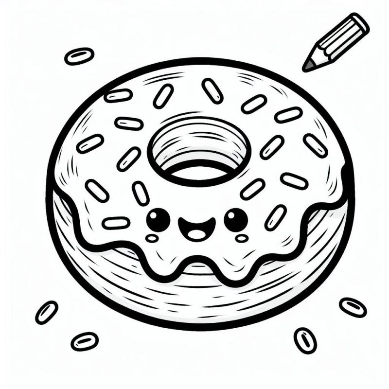 Desenho de Donut Alegre para Colorir