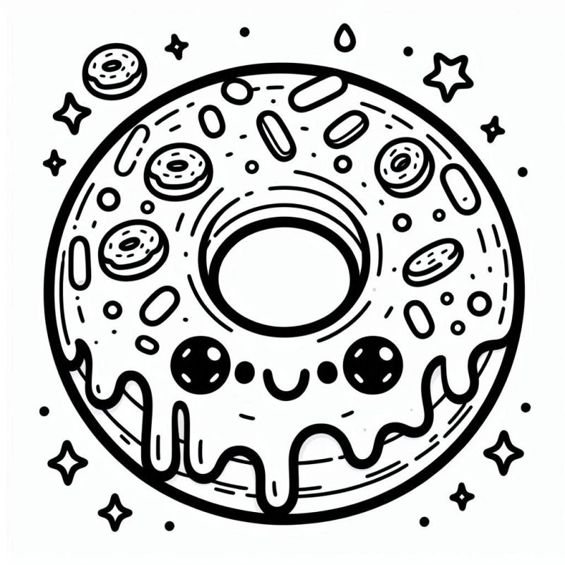 Divertido Desenho de Donut Sorridente com Granulados para Colorir