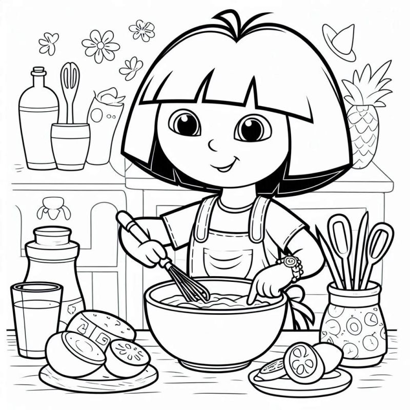 Dora na Cozinha: Cena para Colorir