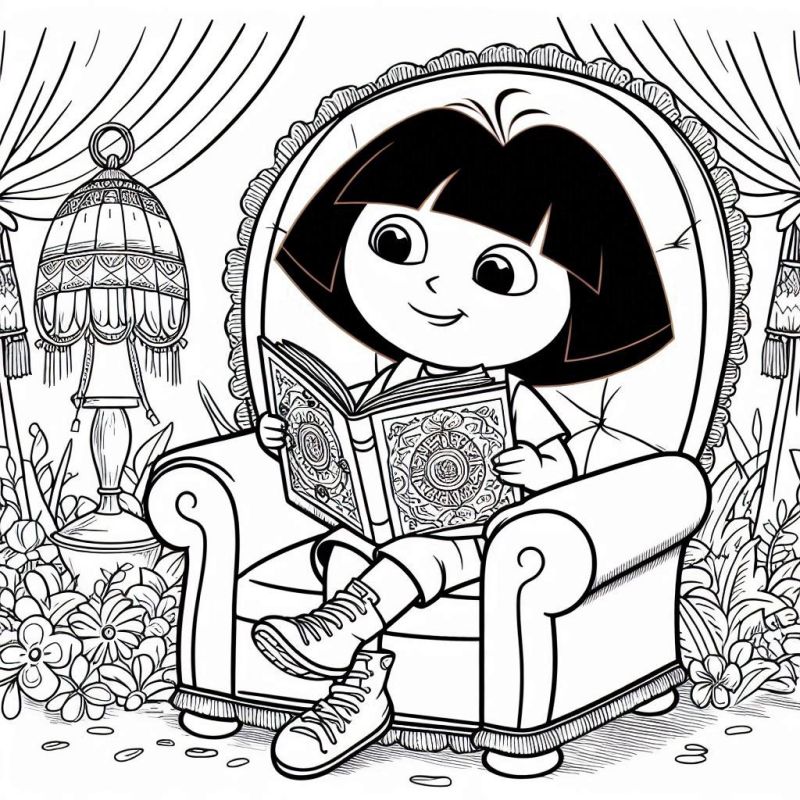 Desenho de Dora Aventureira Lendo