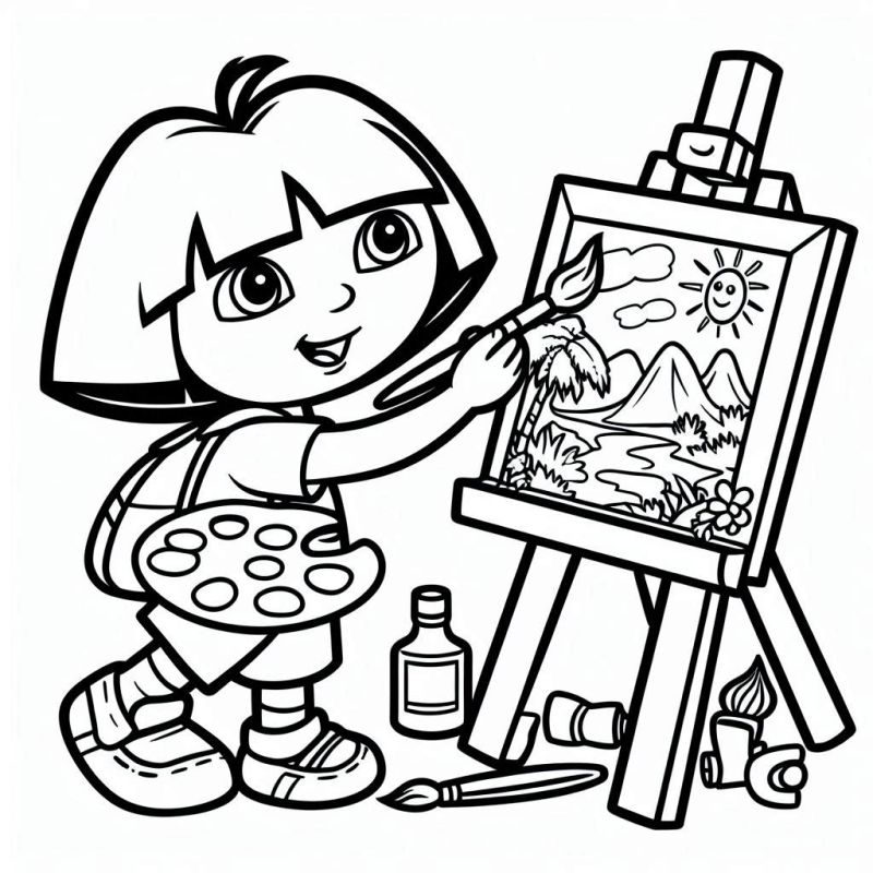 Dora Aventureira Pintando um Quadro: Desenho para Colorir