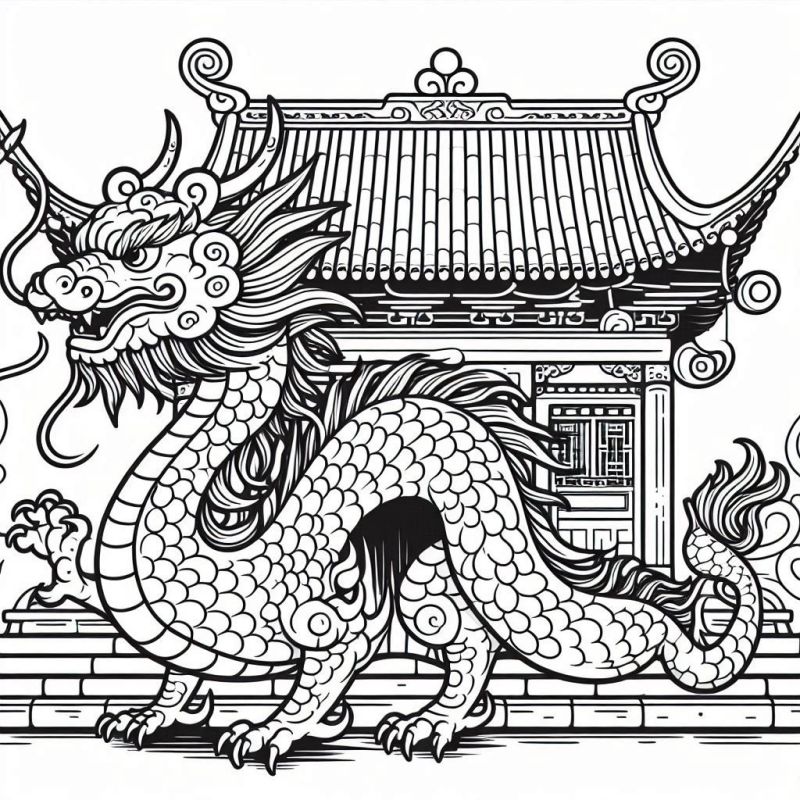 Dragão Oriental Detalhado para Colorir