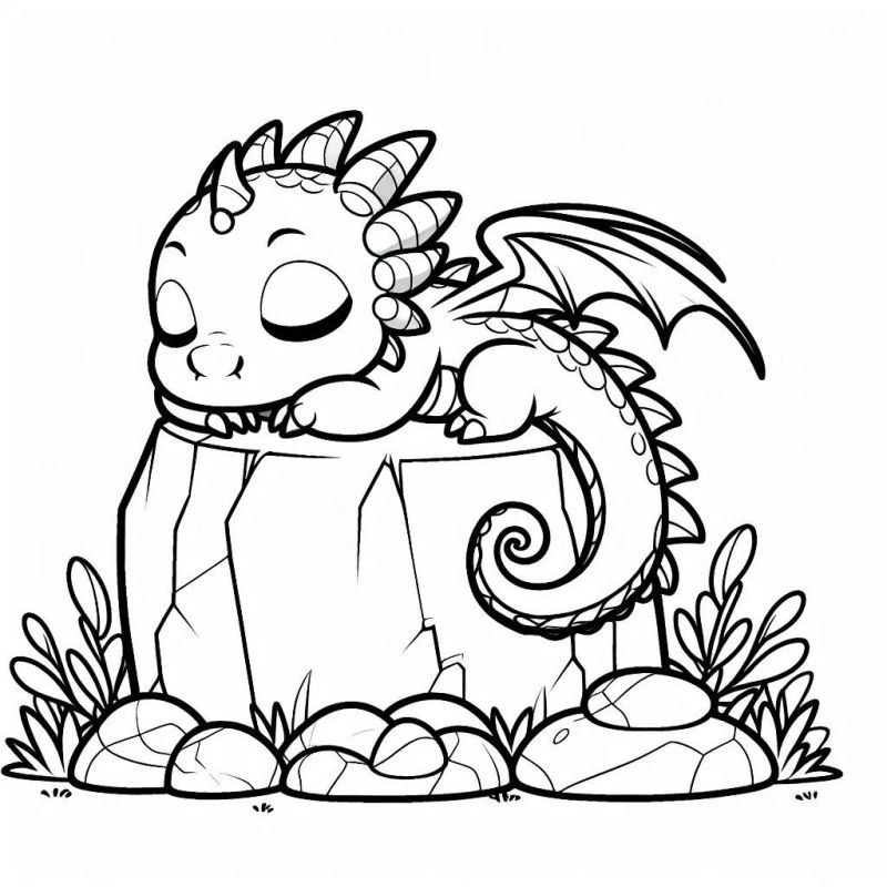 Desenho Adorável de Dragão Adormecido para Colorir