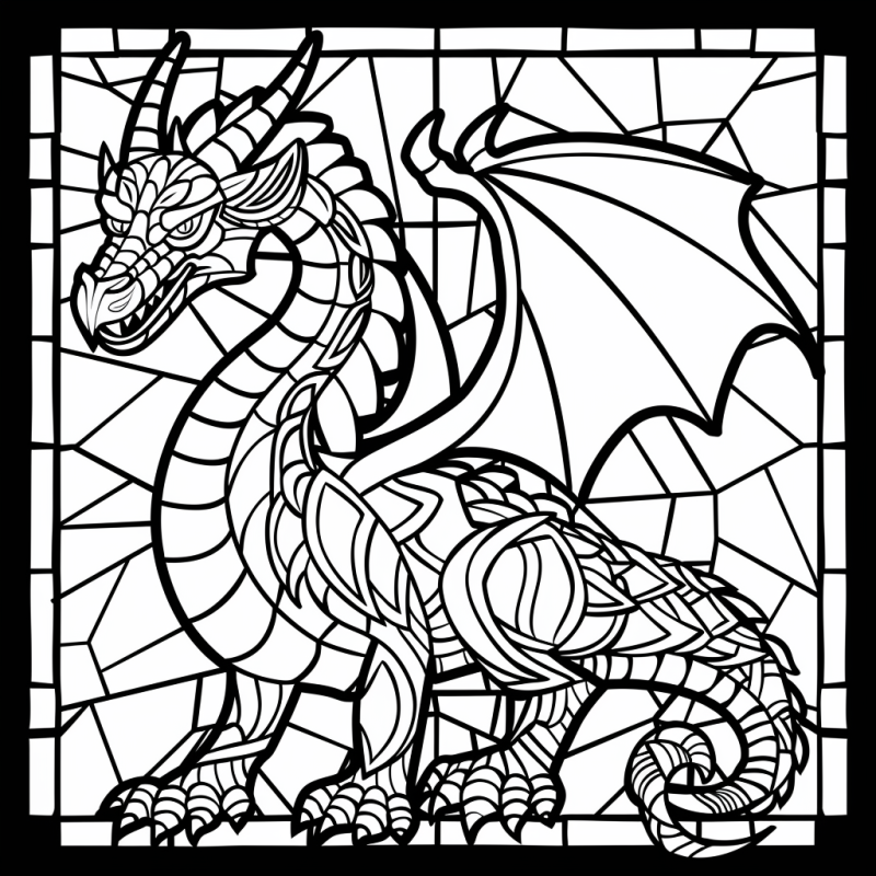 Desenho de dragão em estilo mosaico vitral para colorir