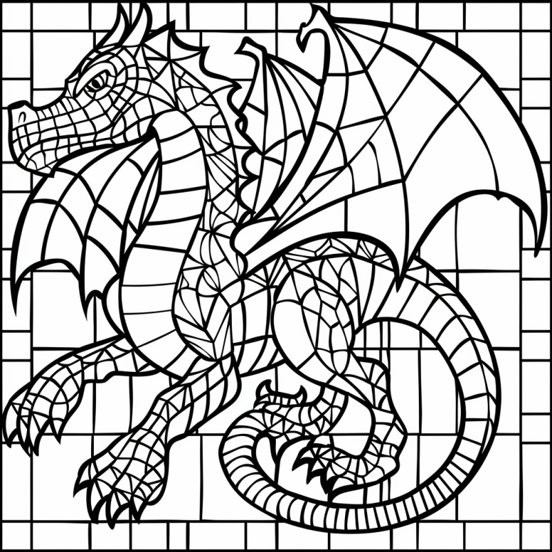 Desenho de dragão mosaico em estilo vitral para colorir