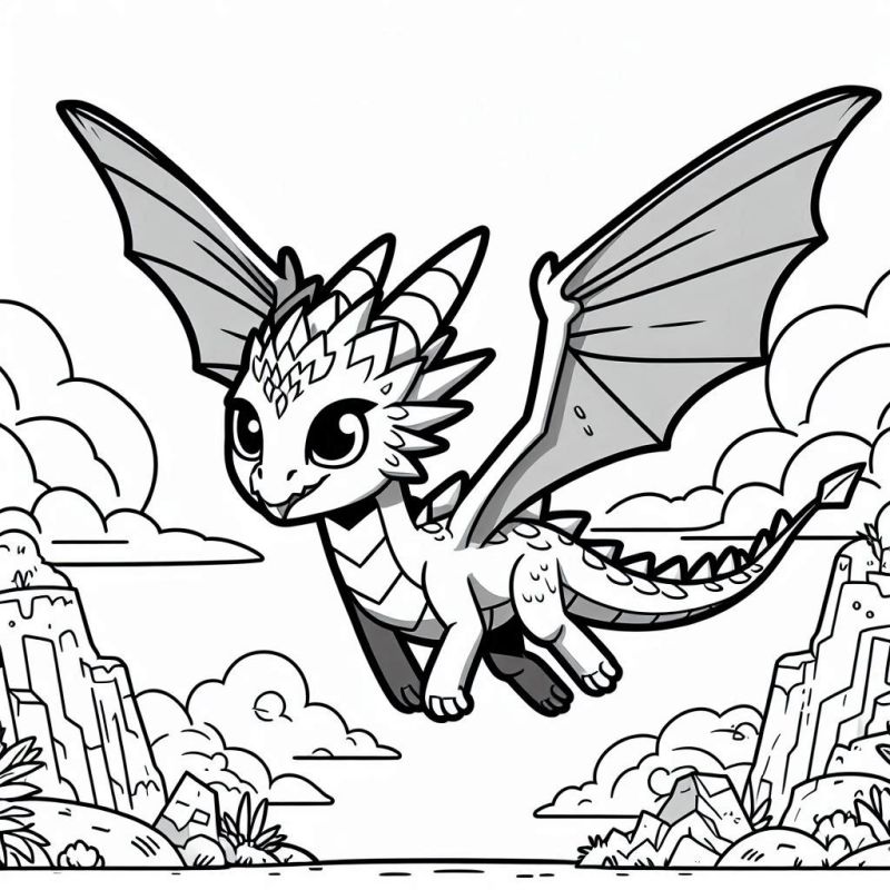 Desenho de dragão voando com aparência amigável para colorir