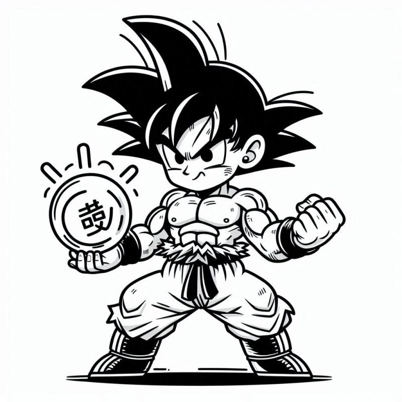 Desenho do Goku emitindo energia para colorir