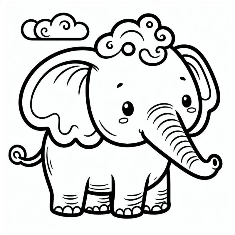 Desenho de Elefante Caricato e Fofo para Colorir