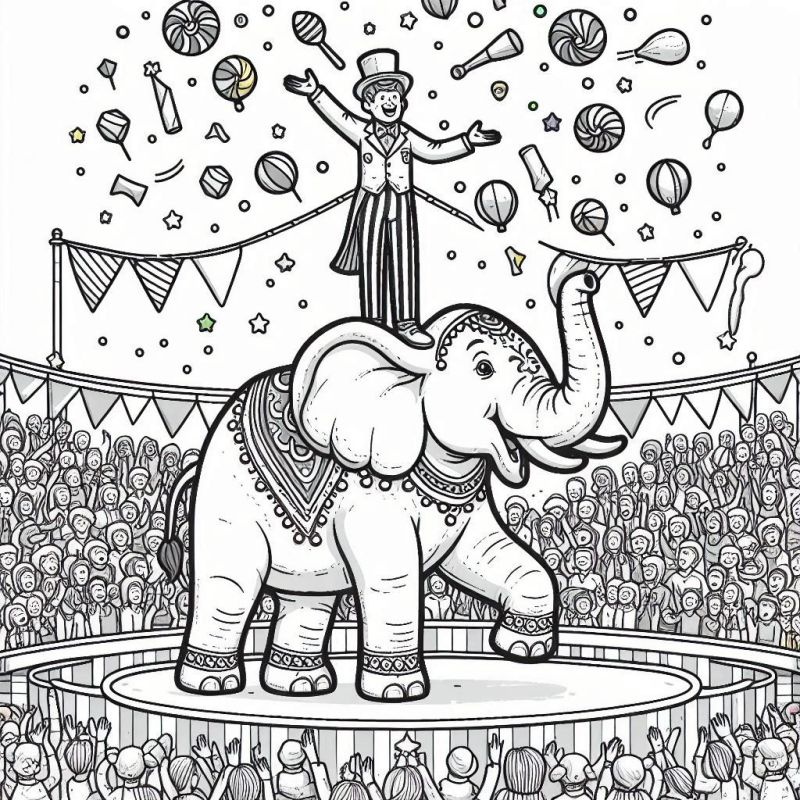 Desenho de Elefante no Circo para Colorir