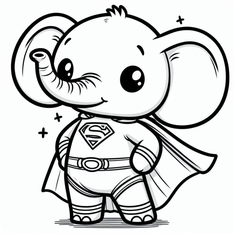 Elefante com Roupa de Super-Herói para Colorir