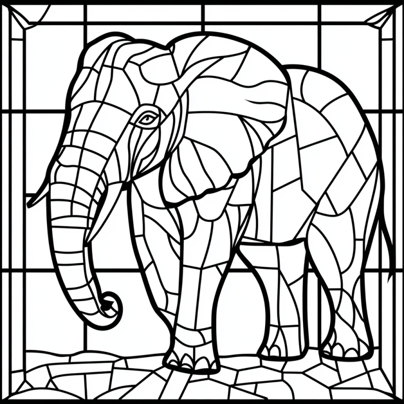 Desenho de Elefante Mosaico para Colorir e Relaxar