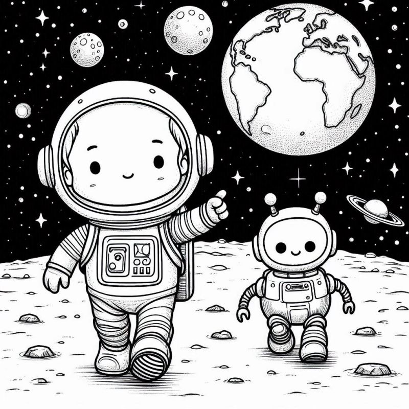 Desenho Infantil de Cenário Espacial para Colorir