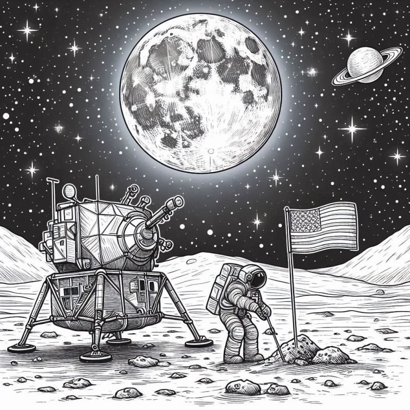 Desenho Detalhado de Missão Lunar para Colorir