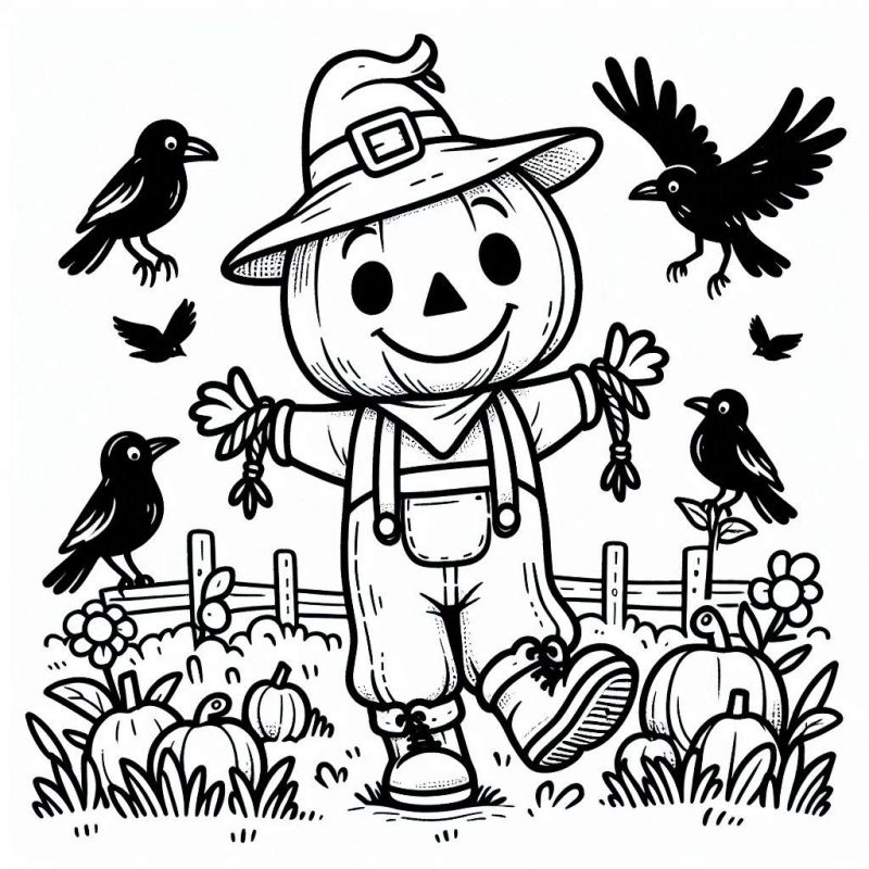 Desenho de Espantalho Alegre para Colorir no Halloween