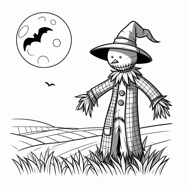 Desenho do Espantalho Sinistro de Halloween para Colorir