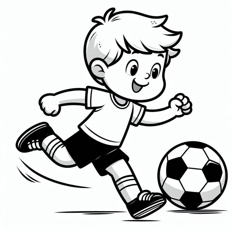 Desenho de Menino Jogando Futebol para Colorir