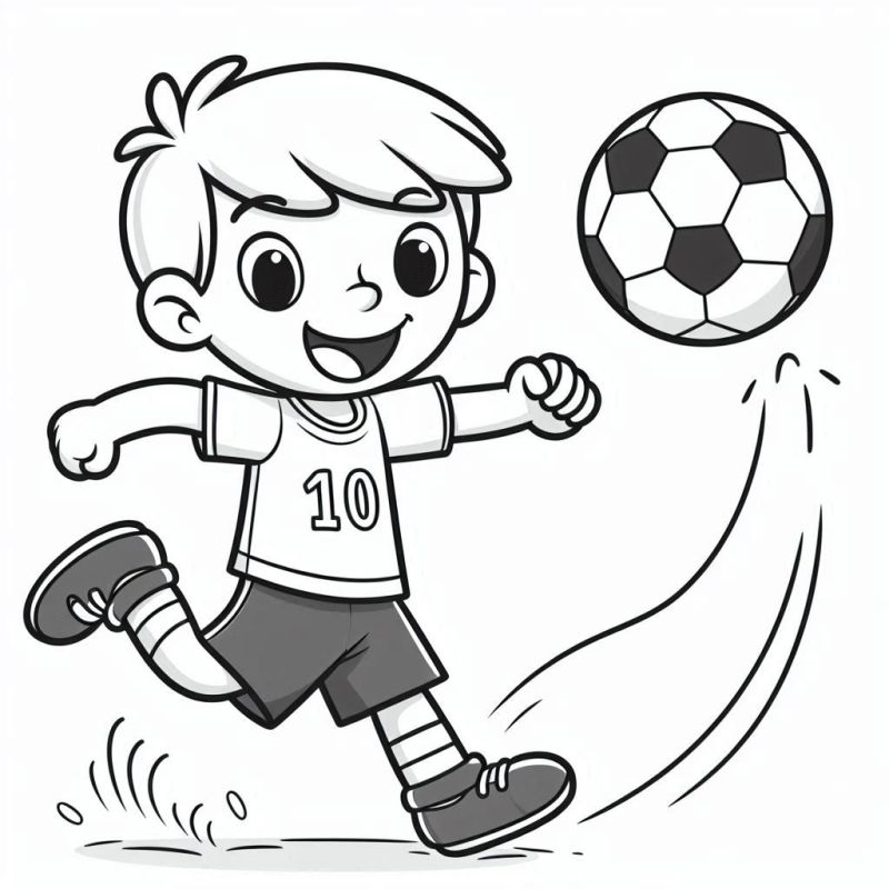 Desenho de Menino Feliz Jogando Futebol para Colorir