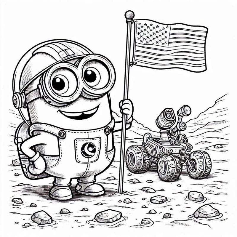 Colorir Minion Astronauta em Aventura Lunar