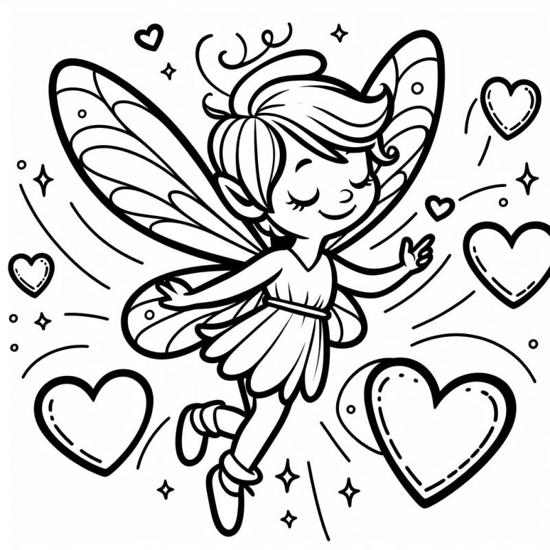 Desenho de fada adorável com asas de borboleta e sorriso sereno
