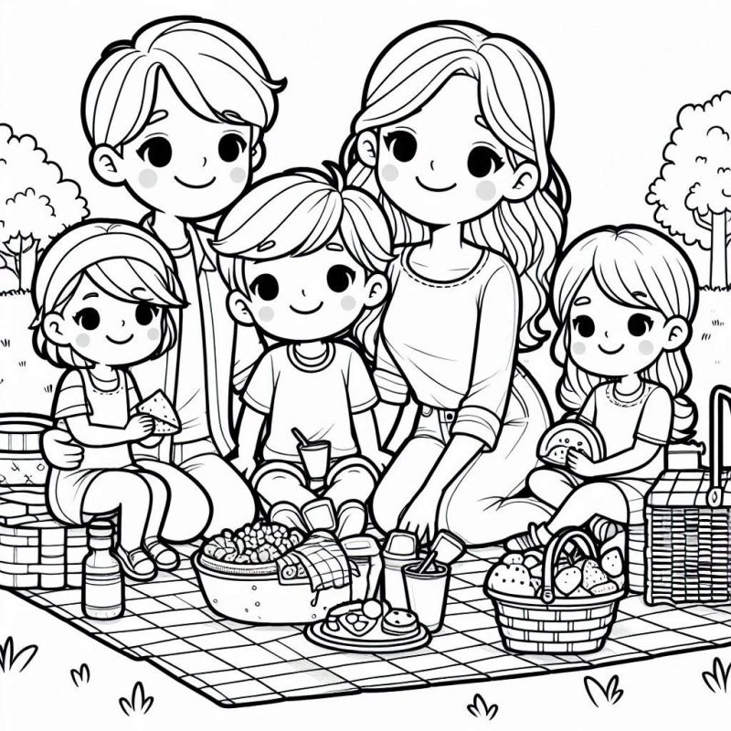 Desenho para Colorir: Piquenique em Família