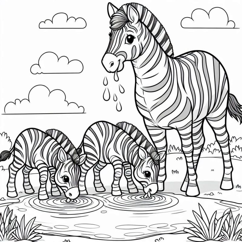 Desenho de Família de Zebras para Colorir