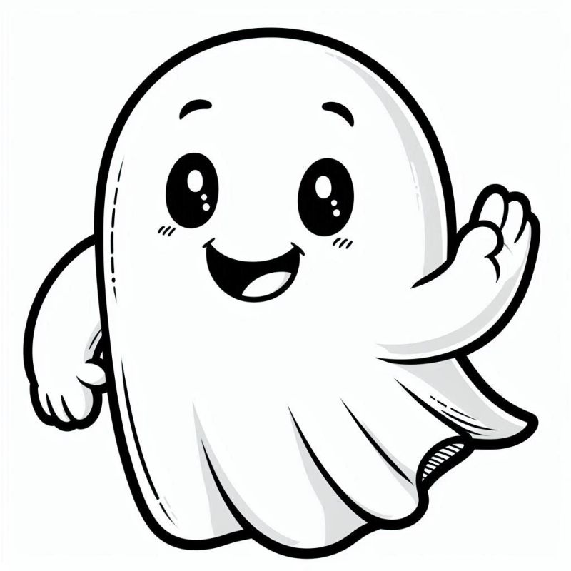 Desenho de fantasma amigável e fofinho para colorir, perfeito para Halloween