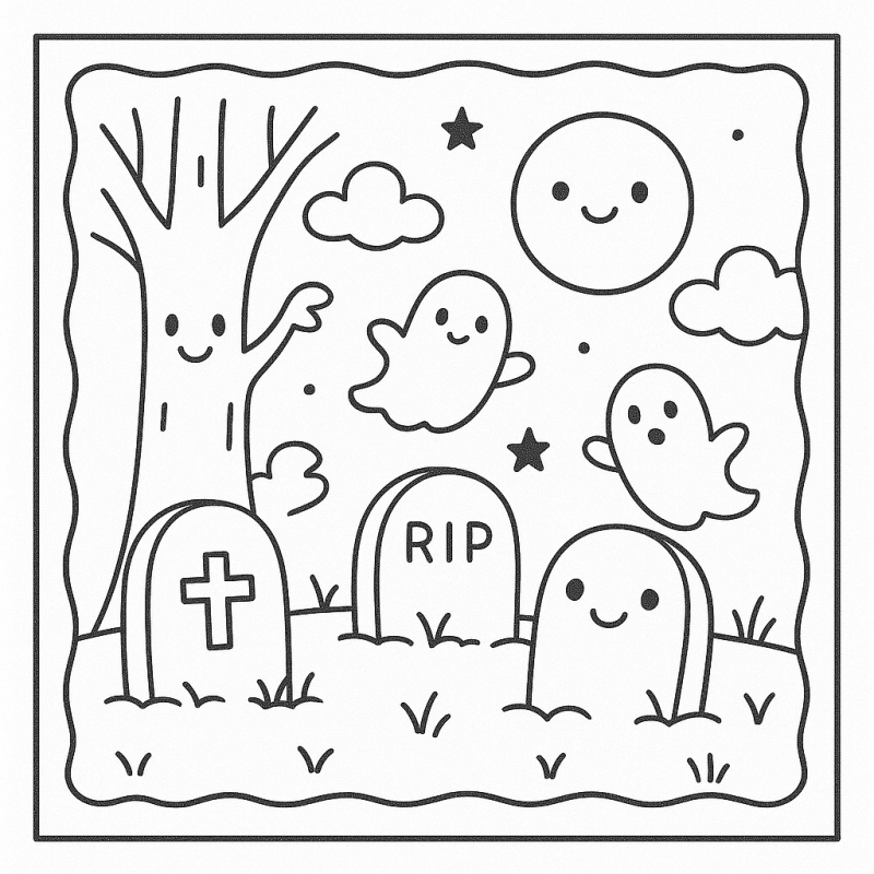 Colorindo Fantasmas e a Luna Sorridente de Halloween
