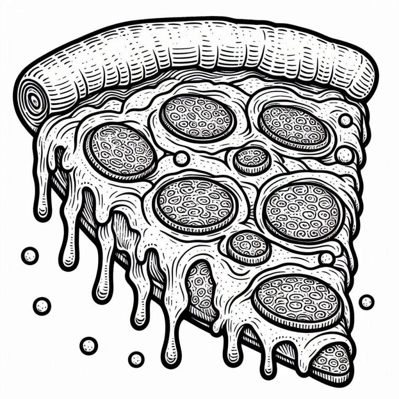 Desenho Detalhado de Fatia de Pizza para Colorir