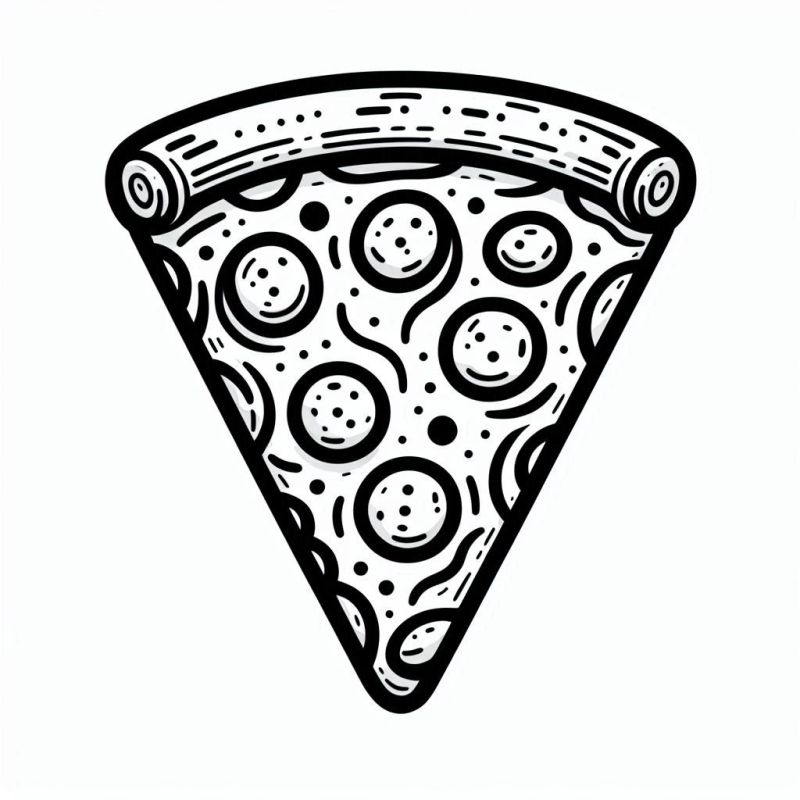 Desenho de uma fatia de pizza com pepperoni para colorir