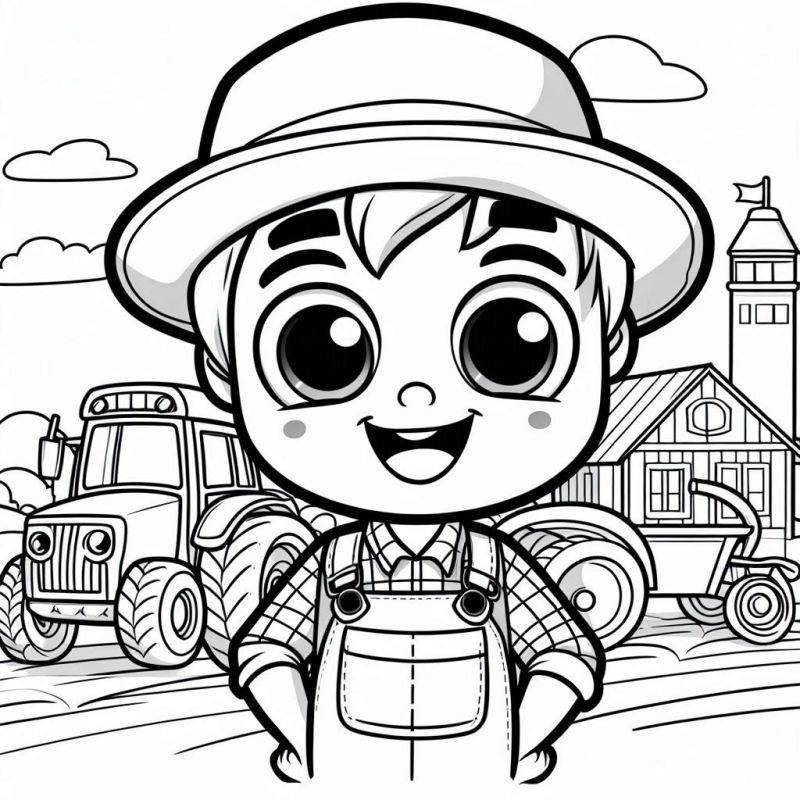 Desenho de Menino na Fazenda para Colorir