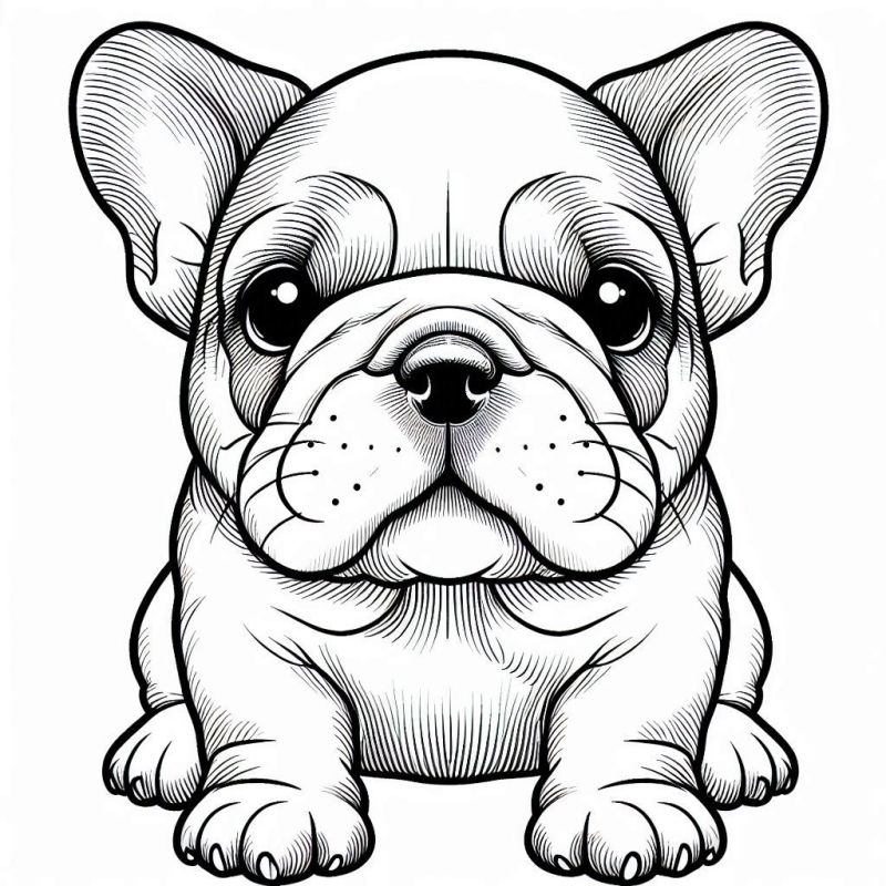 Filhote de Buldogue Francês: Desenho Detalhado para Colorir