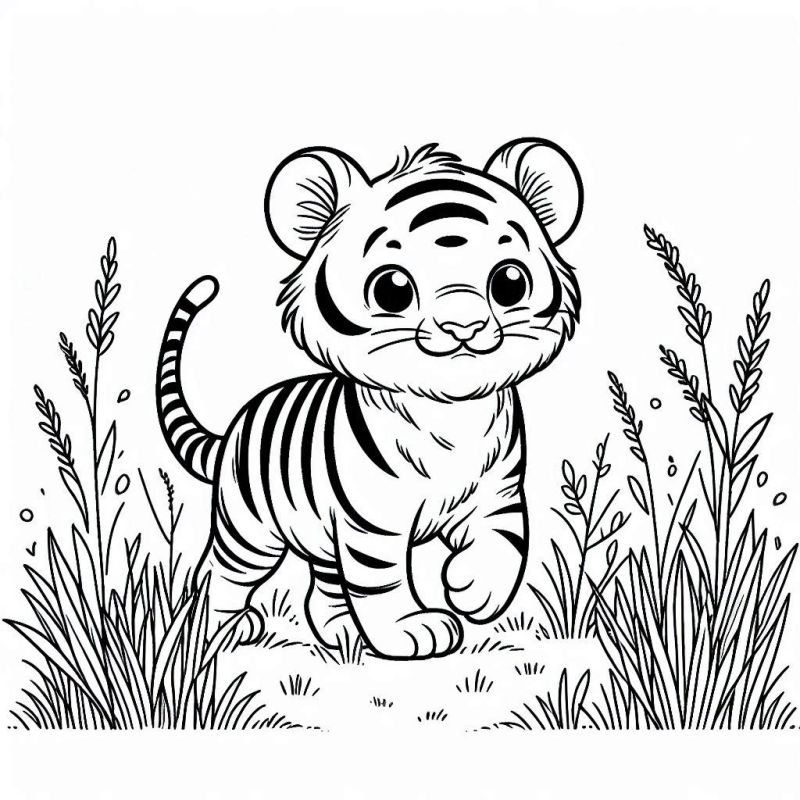 Desenho para Colorir: Filhote de Tigre Adorável