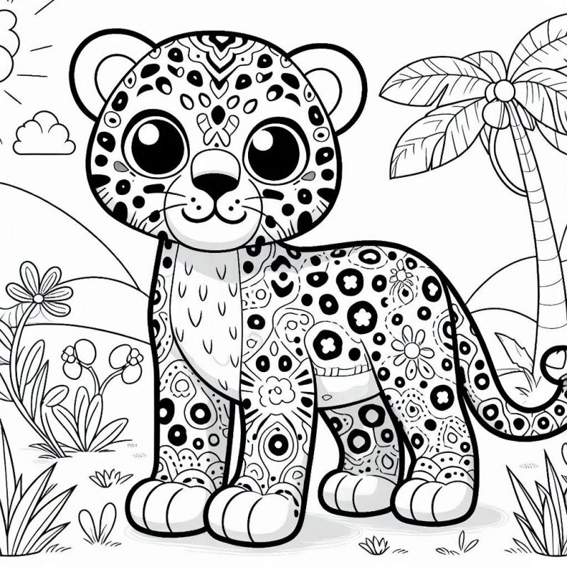 Desenho de Filhote de Leopardo para Colorir