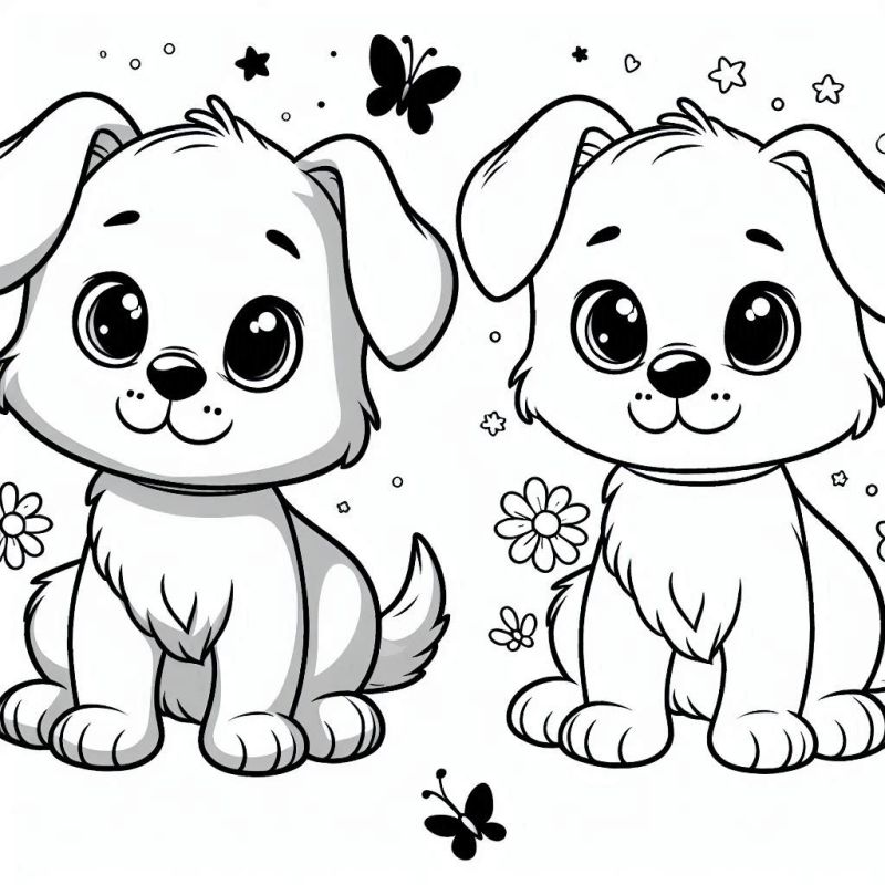 Desenho de Dois Filhotes de Cachorro para Colorir
