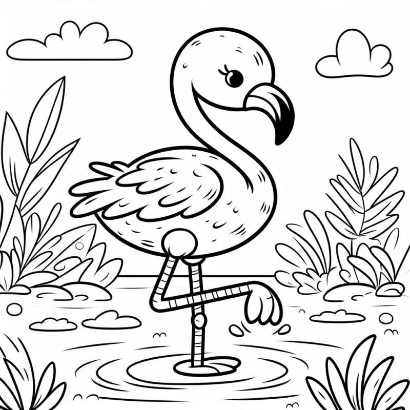 Desenho de Flamingo Fofo para Colorir