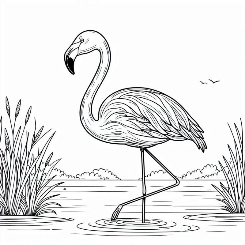 Desenho de Flamingo Elegante para Colorir